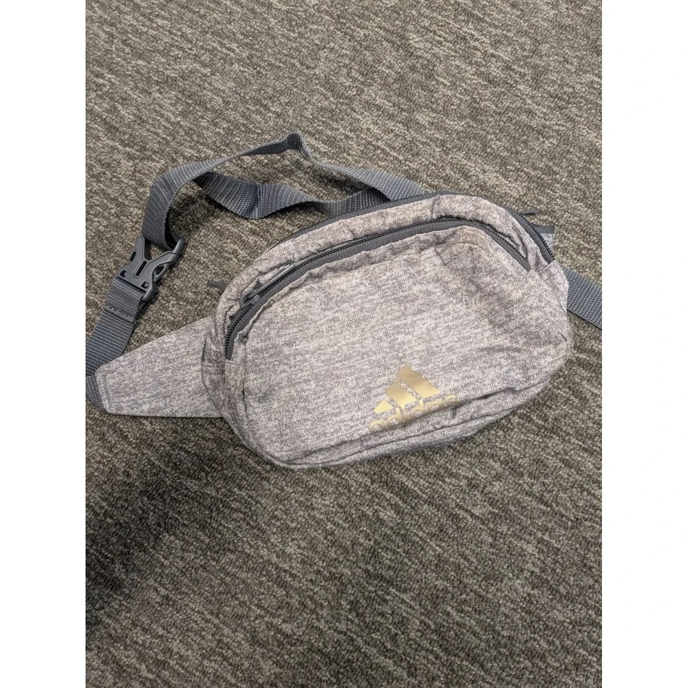 Adidas Heather‎ Gray Fanny Pack Waist Bag Gold Logo 9x7